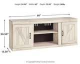 Bellaby TV stand with electric fireplace by Ashley Furniture, featuring storage cabinets and a modern wood finish.