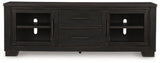 Ashley Furniture Galliden 80-inch TV stand with open shelves and storage compartments, designed for modern living rooms.