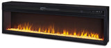 Ashley Naydell 92-inch TV stand with electric fireplace, featuring wood finish, storage cabinets, and modern design.