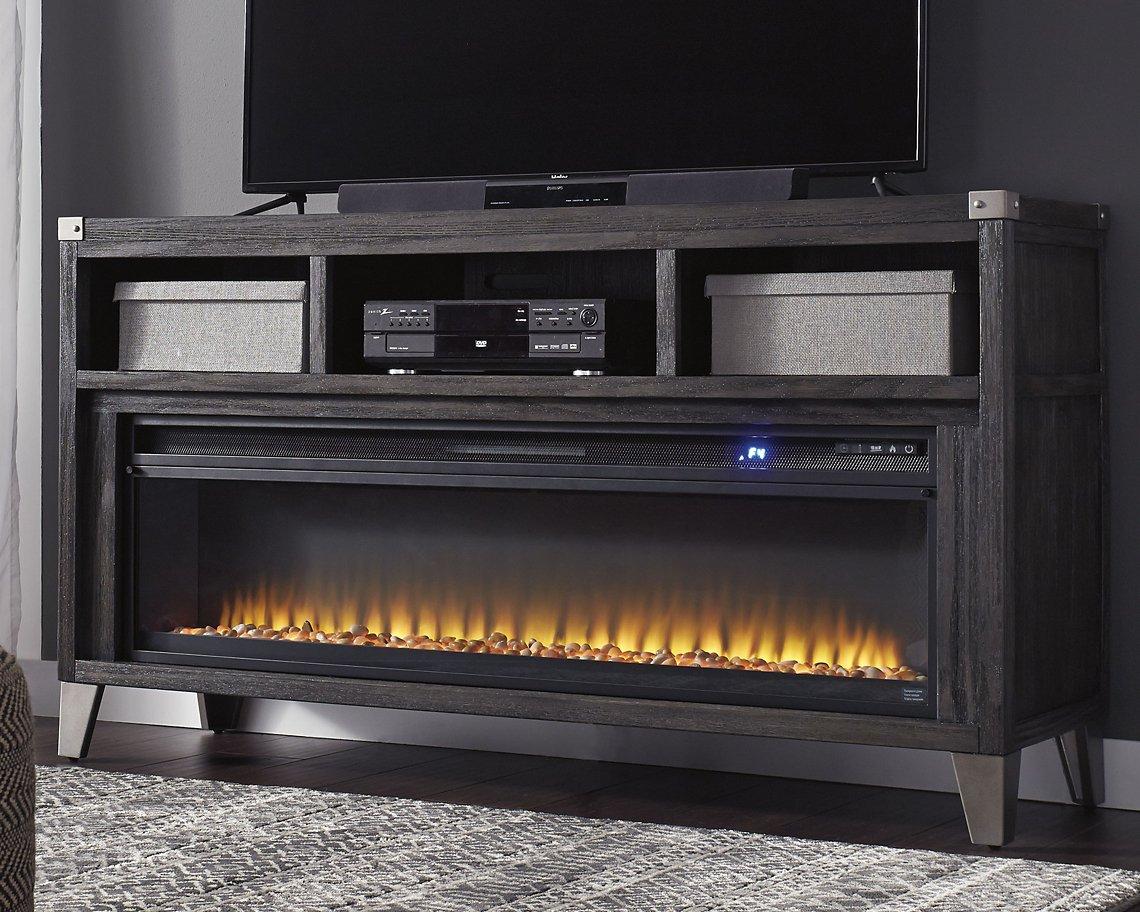Ashley Furniture Todoe 65-inch TV stand with electric fireplace showcasing modern design and built-in fireplace feature.