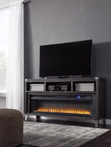 Ashley Furniture Todoe 65-inch TV stand with integrated electric fireplace, featuring a modern design and ample storage space.