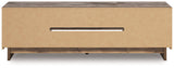 Ashley Furniture Zadilyn 72-inch TV stand with open shelving and storage compartments, dark wood finish, back view image.