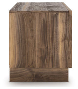 Ashley Furniture Zadilyn 72-inch TV stand with sleek wood finish and ample storage space, shown from a side angle.