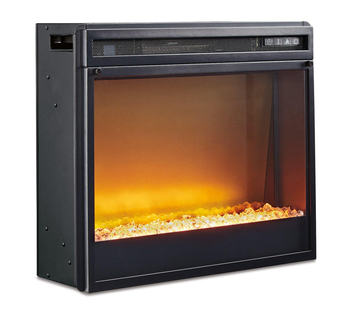 Willowton 64-inch Ashley Furniture TV stand with built-in electric fireplace, wood finish, and storage cabinets.