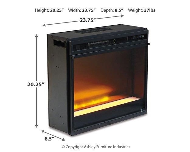Willowton 64-inch TV stand with electric fireplace by Ashley Furniture, showcasing wood finish, storage cabinets, and fireplace detail.