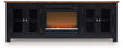 Ashley Furniture Wildenauer 76-inch TV stand with electric fireplace, wood finish, and modern design, shown from front perspective.