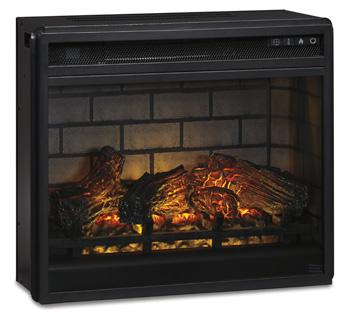 Wildenauer 76-inch TV stand with electric fireplace by Ashley Furniture, featuring wood finish and built-in fireplace insert.