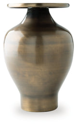Ashley Furniture Fedorleigh Vase on a wooden surface with decorative flowers, showcasing elegant ceramic design.