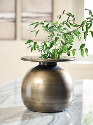 Ashley Furniture Fedorleigh Vase in ceramic with a glossy finish, featuring a rounded shape and decorative pattern.