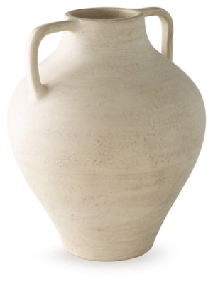 Ashley Furniture Justy Vase with a sleek, modern design, featuring a smooth surface and neutral color.