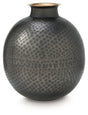 Ashley Furniture Woody Vase showing a tall ceramic vase with a textured wood-like finish and neutral earthy tones.