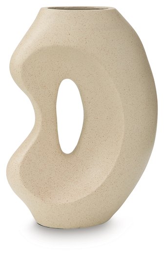 Ashley Furniture Odion Vase, decorative ceramic vase with textured design and neutral color, suitable for home decor.