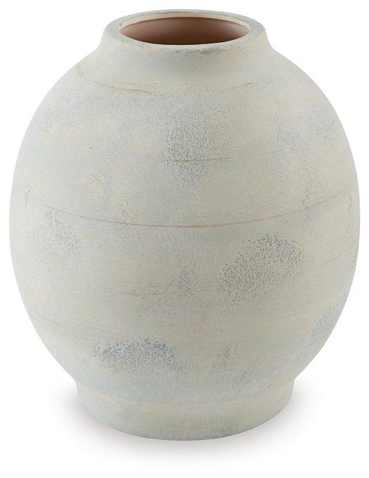 Decorative Clayson vase in white ceramic with textured surface, designed by Ashley Furniture, suitable for tabletop display.