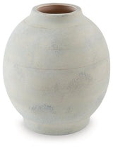 Decorative Clayson vase in white ceramic with textured surface, designed by Ashley Furniture, suitable for tabletop display.