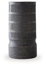 Beninworth Vase by Ashley Furniture, decorative ceramic vase with intricate blue and white patterns on a wooden surface.