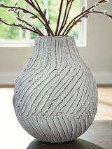 Ashley Furniture Shelvie Vase, decorative ceramic vase with a textured surface and neutral finish, suitable for tabletop display.