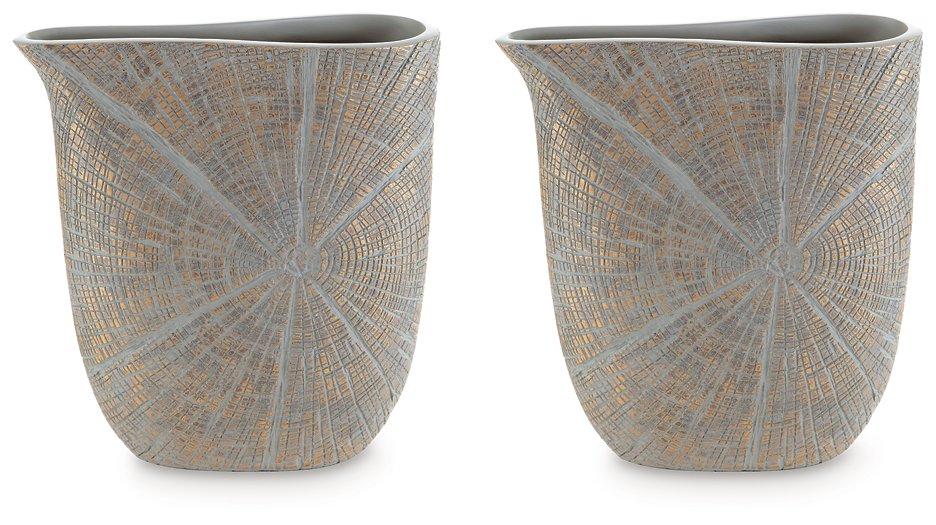 Set of two Ardenley vases by Ashley Furniture, decorative ceramic vases with a modern design, shown in a neutral color finish.