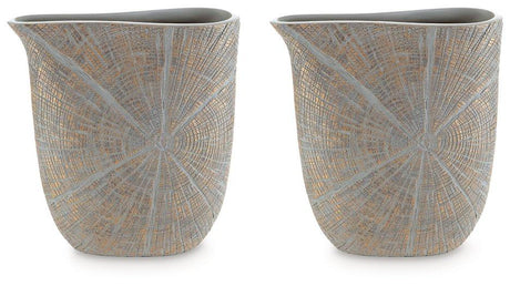 Set of two Ardenley vases by Ashley Furniture, decorative ceramic vases with a modern design, shown in a neutral color finish.