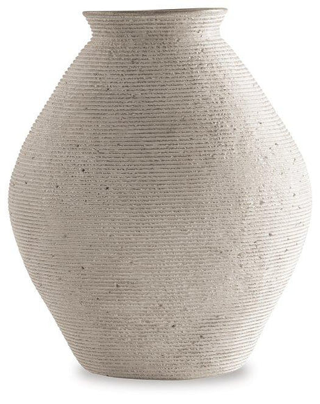 Ashley Furniture Hannela Vase, elegant ceramic vase with a sleek design, perfect for decorative display in living spaces.