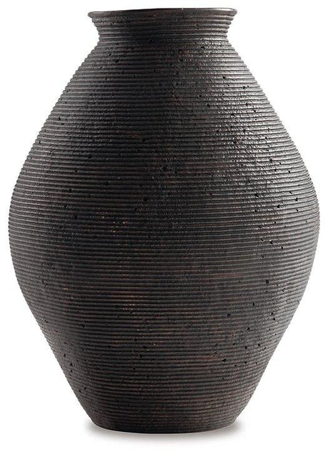 Ashley Furniture Hannela Vase, elegant ceramic vase with a textured finish, ideal for home decor accents.