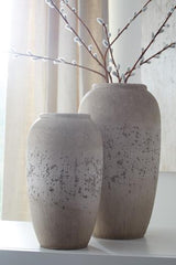 Set of two Ashley Furniture Dimitra vases with sleek, modern design, perfect for decorative display in living spaces.
