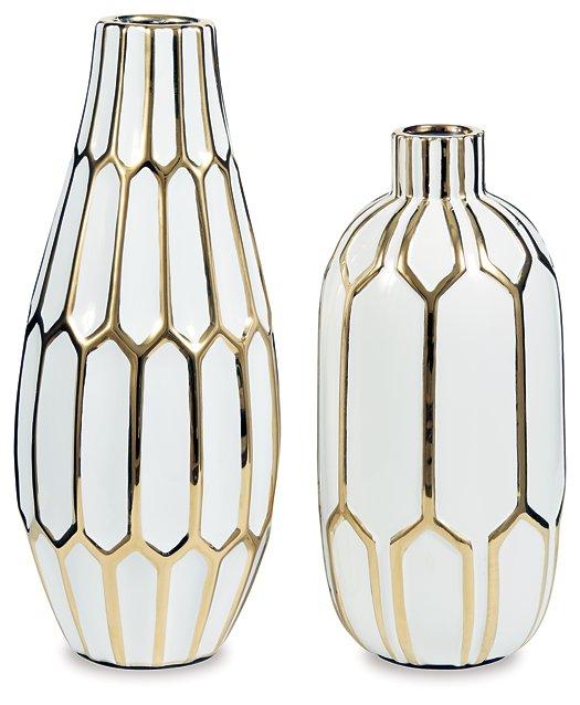 Set of two Mohsen vases by Ashley Furniture, ceramic decorative vases with modern design, displayed on a neutral surface.