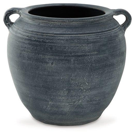 Meadie vase by Ashley Furniture, ceramic decorative vase with a smooth finish and modern design, placed on a wooden surface.
