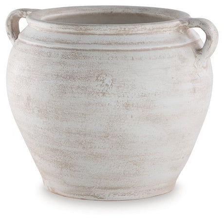 Ashley Furniture Meadie Vase, decorative ceramic vase with textured surface and neutral finish, ideal for tabletop display.