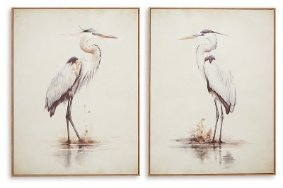 Set of two Aubinell wall art pieces by Ashley Furniture featuring modern abstract designs in neutral tones.