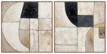 Pair of Ashley Furniture Bexlen Wall Art pieces featuring modern abstract designs in black and white for stylish home decor.