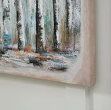 Close-up of Ashley Furniture Calbert Wall Art featuring abstract design with neutral tones for modern home decor.