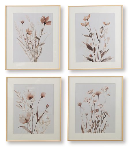 Set of four Chettings Wall Art pieces by Ashley Furniture, featuring contemporary abstract designs in neutral tones.