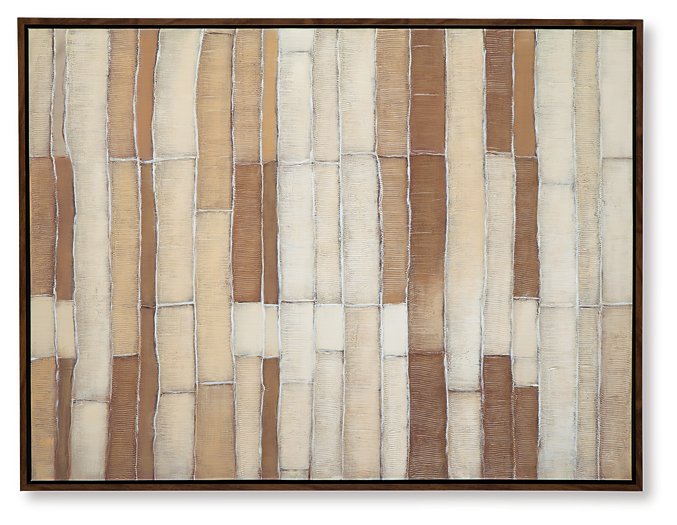 Ashley Furniture Kalanmore wall art featuring a modern, abstract design in neutral tones, suitable for contemporary home decor.