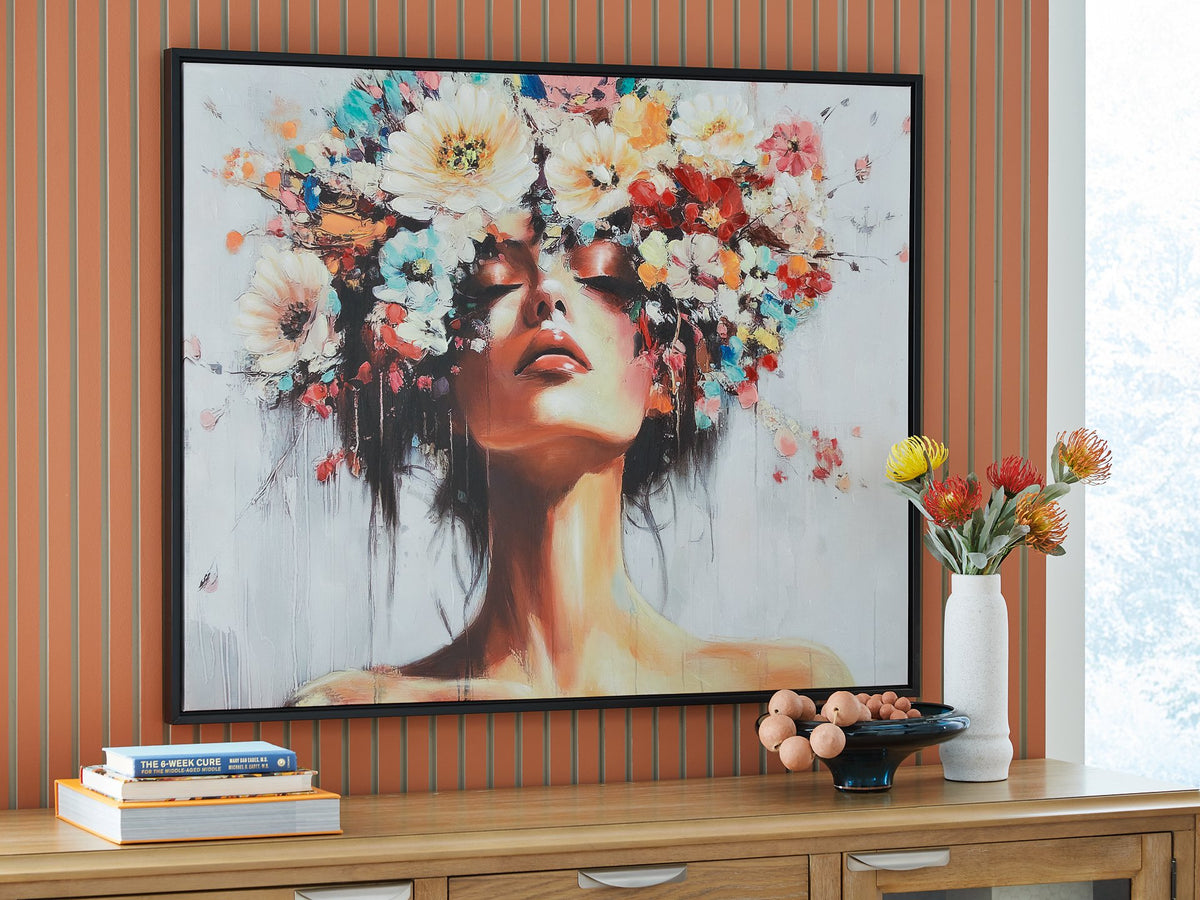 Ashley Furniture Shadwick Wall Art featuring a modern abstract design in neutral tones for stylish home decor.