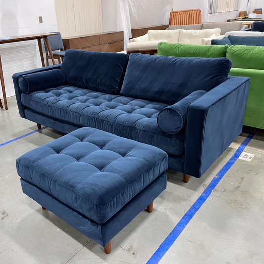 ARTICLE - Sven Blue Velvet Sofa + Ottoman | 🚛 WHITE GLOVE DELIVERY