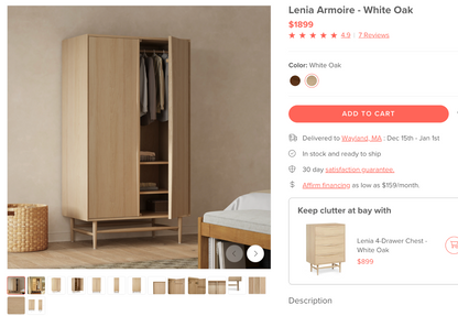 ARTICLE - Lenia Armoire (White Oak) | 🚛 WHITE GLOVE DELIVERY