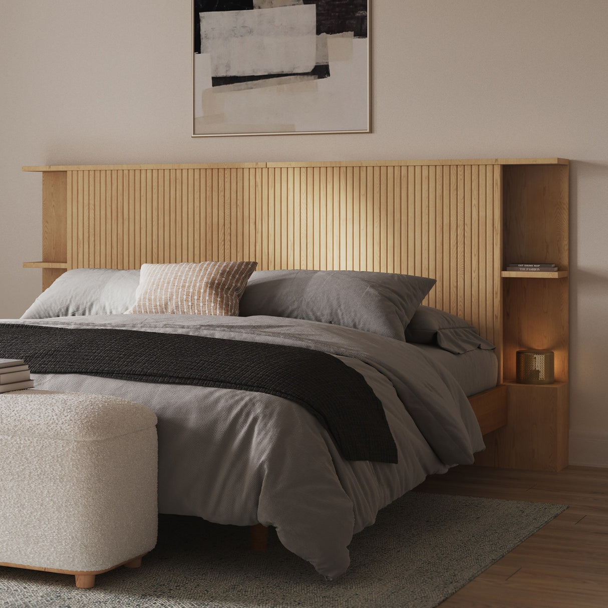 ARTICLE - KOUVA KING STORAGE HEADBOARD (Oak)