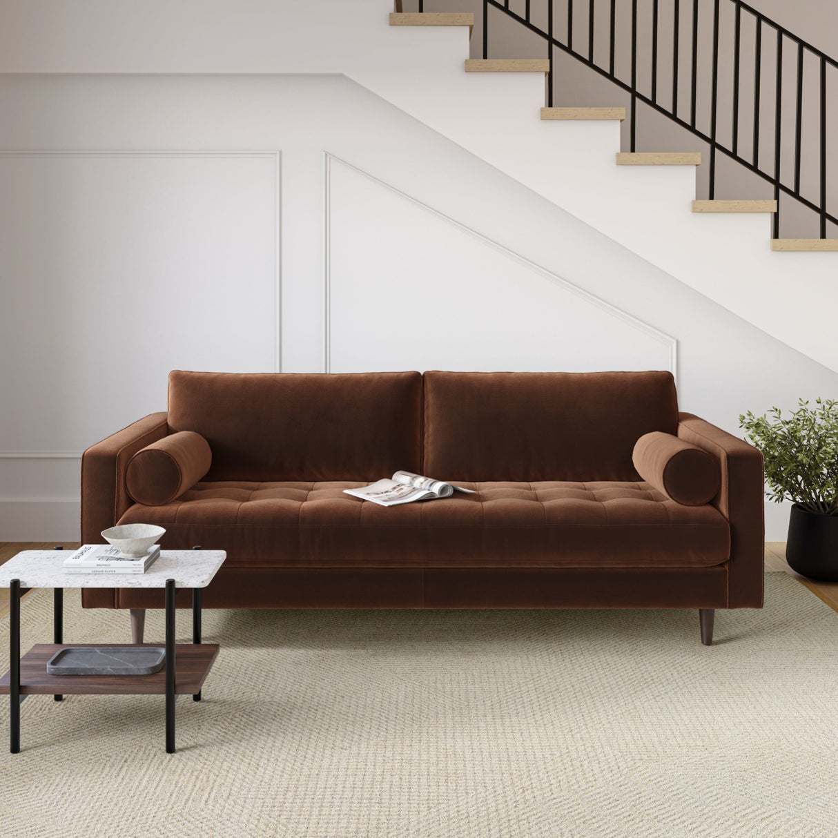ARTICLE - Sven 88" Tufted Velvet Sofa (Plush Pacific Brown)
