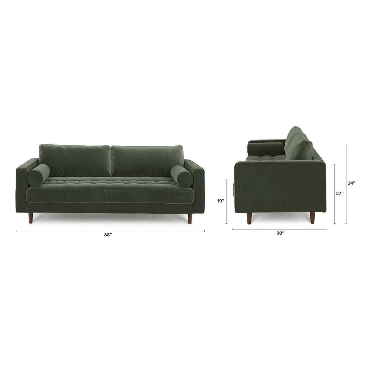 ARTICLE - Sven 88" Tufted Velvet Sofa (Plush Pacific Green)