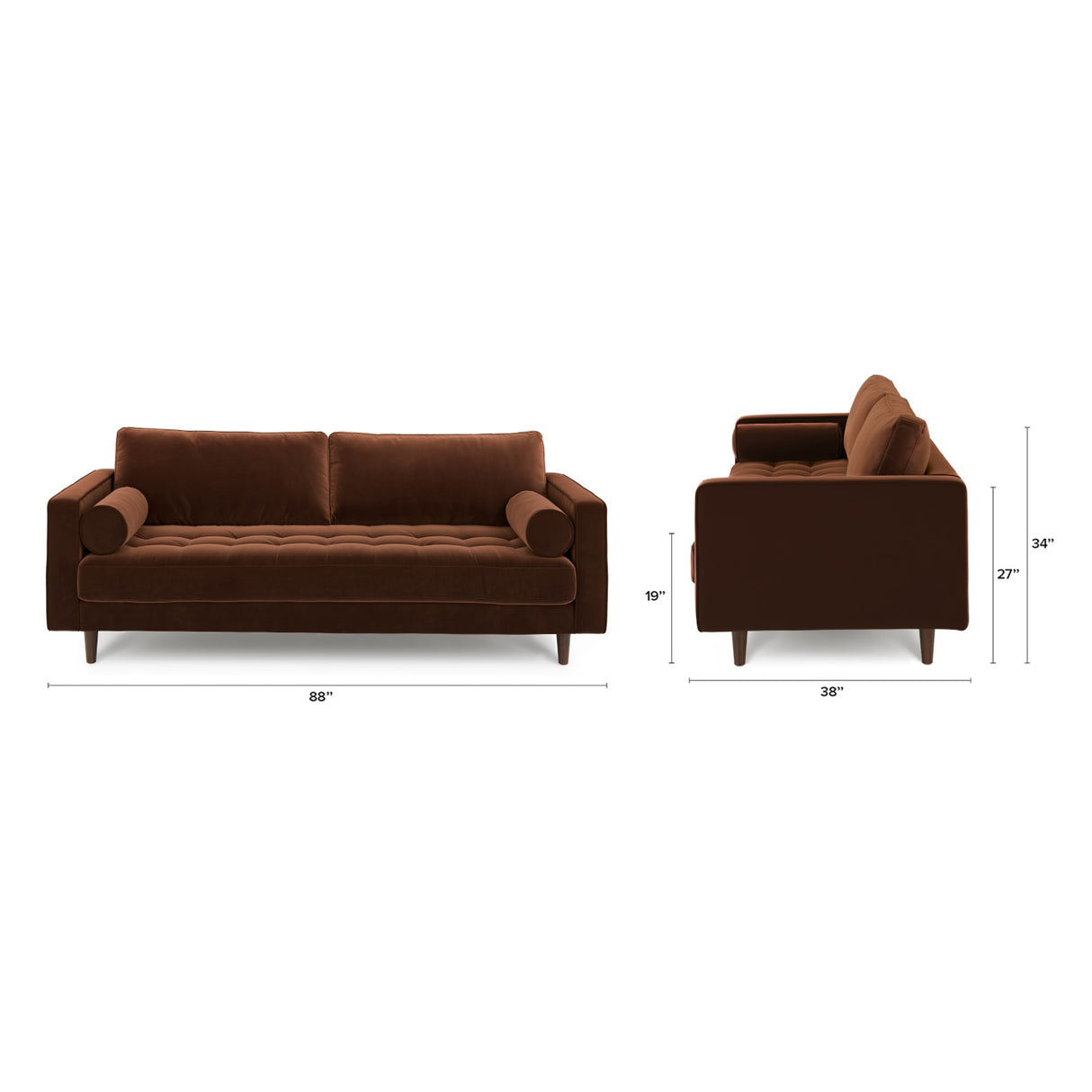 ARTICLE - Sven 88" Tufted Velvet Sofa (Plush Pacific Brown)