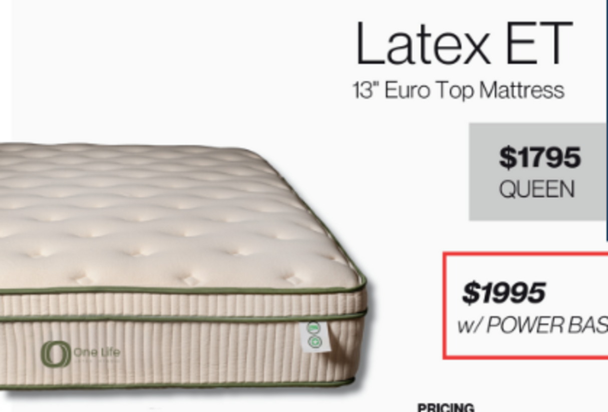 Organic Latex ET 13" Mattress w/Performance (New)