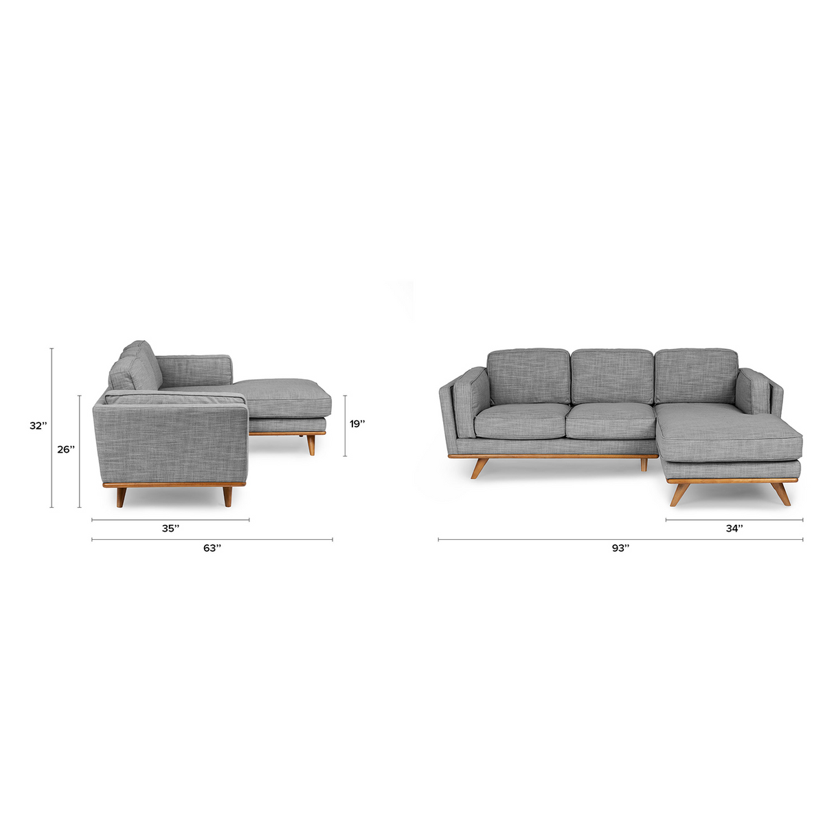 ARTICLE - Timber 93" Right Sectional - Pebble Gray