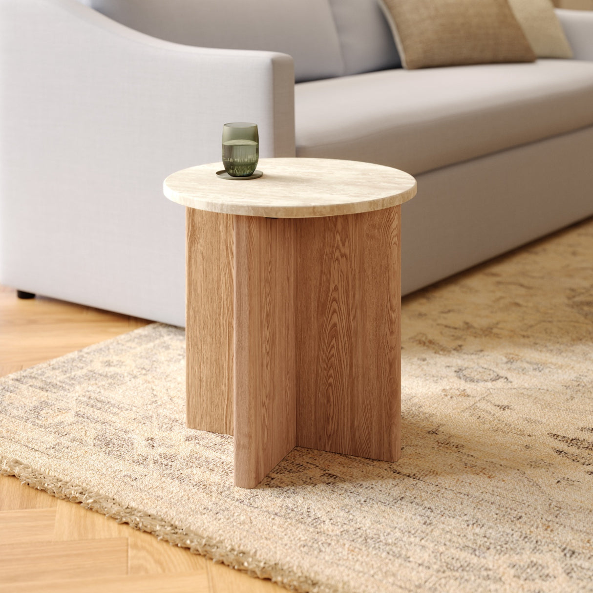 ARTICLE - Sporo Travertine Side Table - Natural Oak