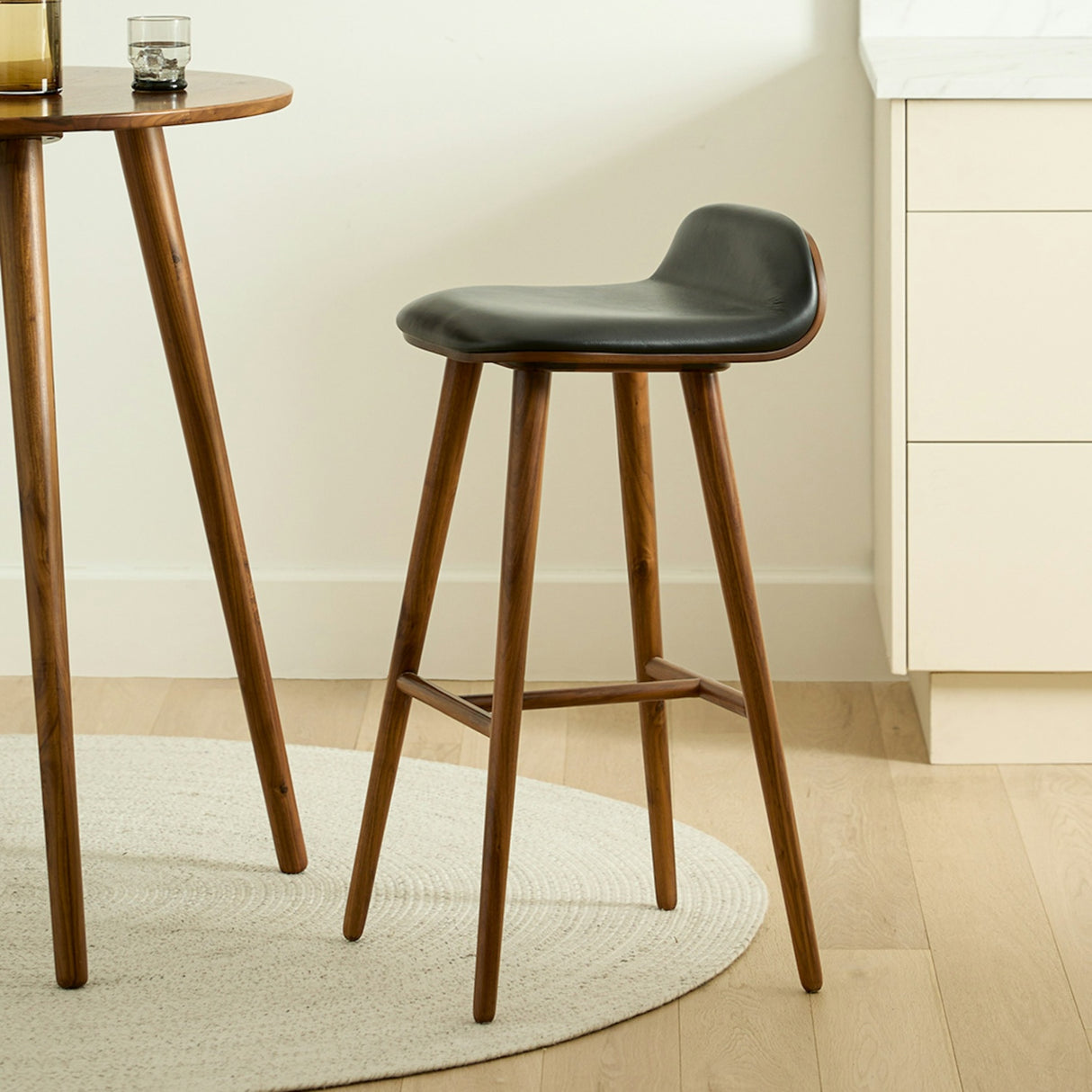 ARTICLE - Sede Leather Bar Stool - Walnut and Black