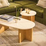 ARTICLE - Sporo 47.25" Travertine Coffee Table - Natural Oak