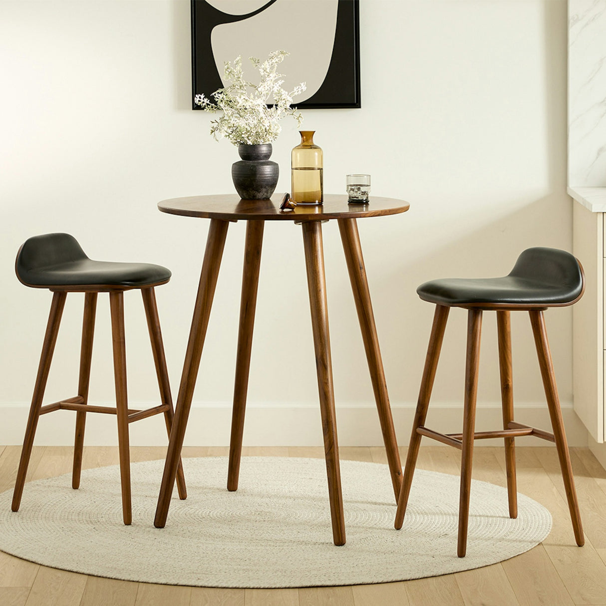 ARTICLE - Sede Leather Bar Stool - Walnut and Black