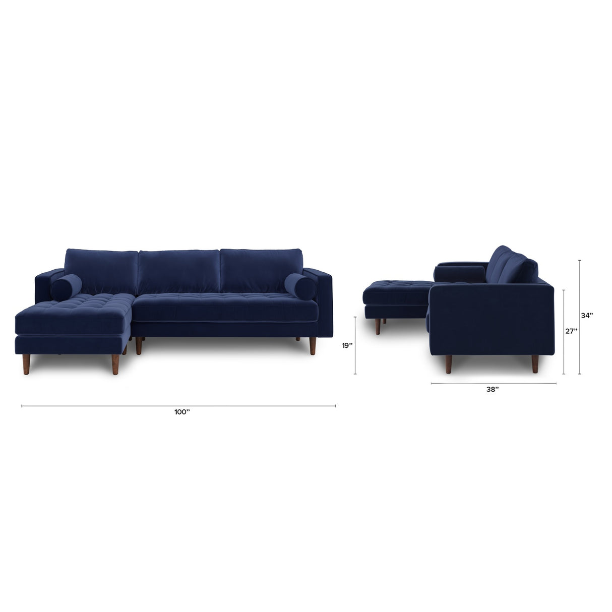 ARTICLE - Sven 100" Tufted Velvet Left Sectional - Plush Cascadia Blue