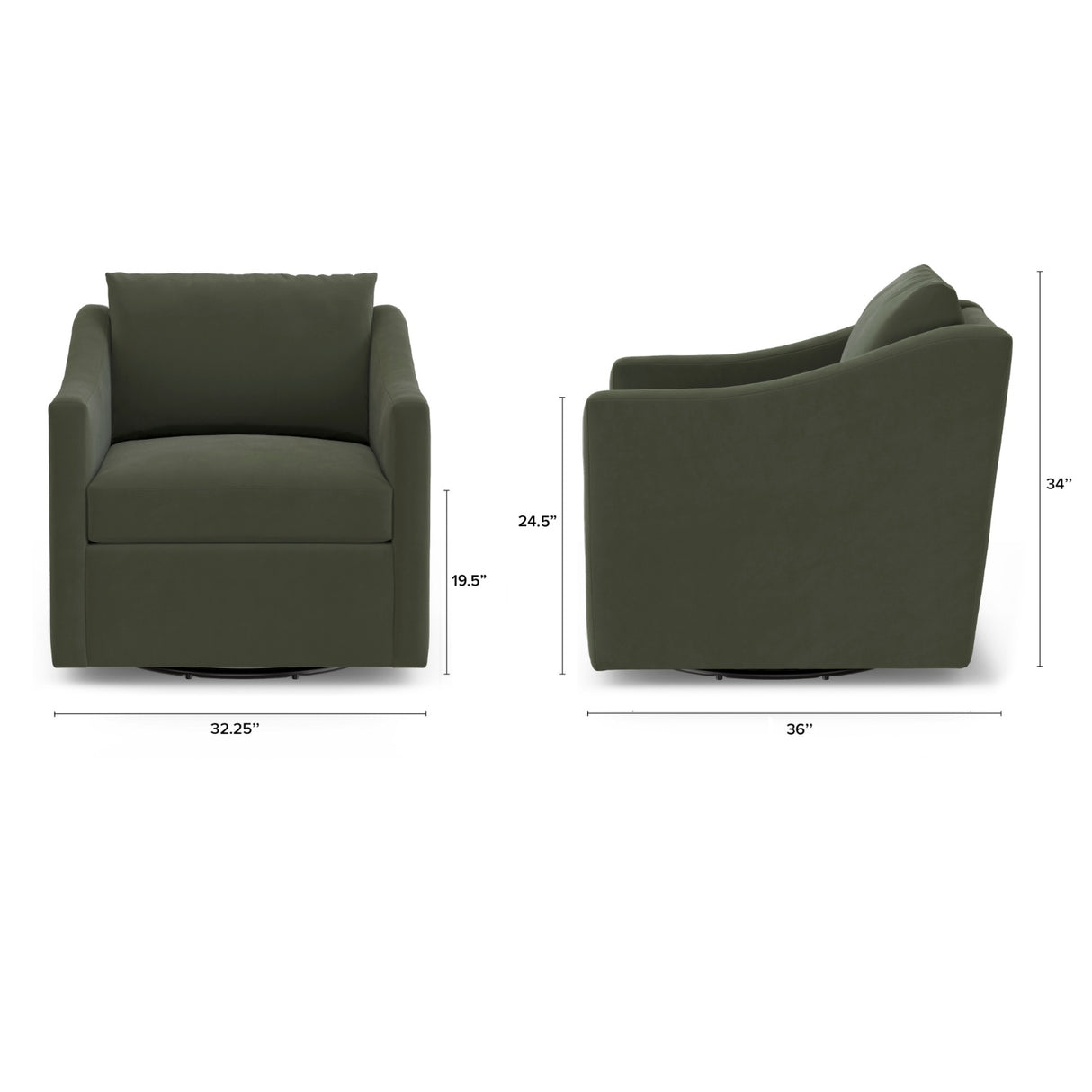 ARTICLE - Landry 32.25" Velvet Swivel Lounge Chair - Hale Fir Green