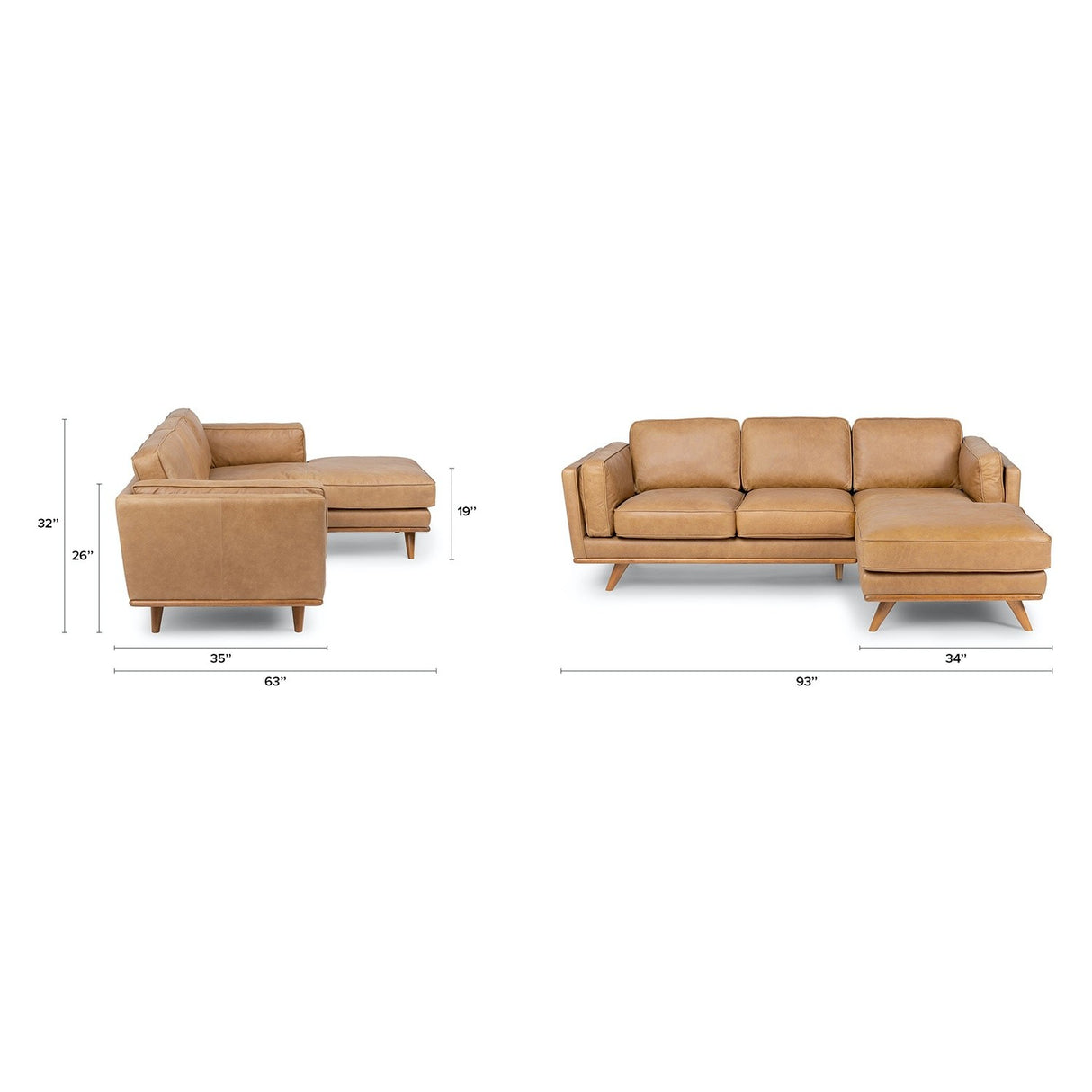 ARTICLE - Timber 93" Leather Right Sectional - Charme Tan