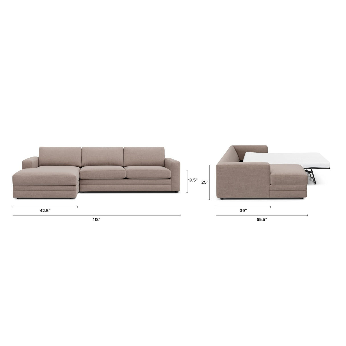 ARTICLE - Riley 118" Left Storage Sleeper Sectional - Napa Quartz